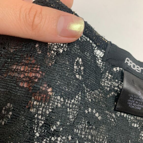 Arden B Top Womens S Lace Metallic Non Iron Scoop Neck Flutter Cap Sleeve Blouse - Picture 9 of 12